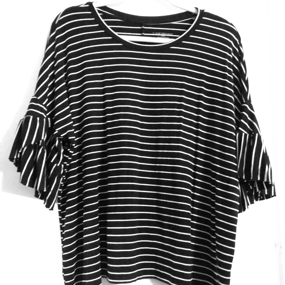 Black blouse White stripes with ruffle sleeves
